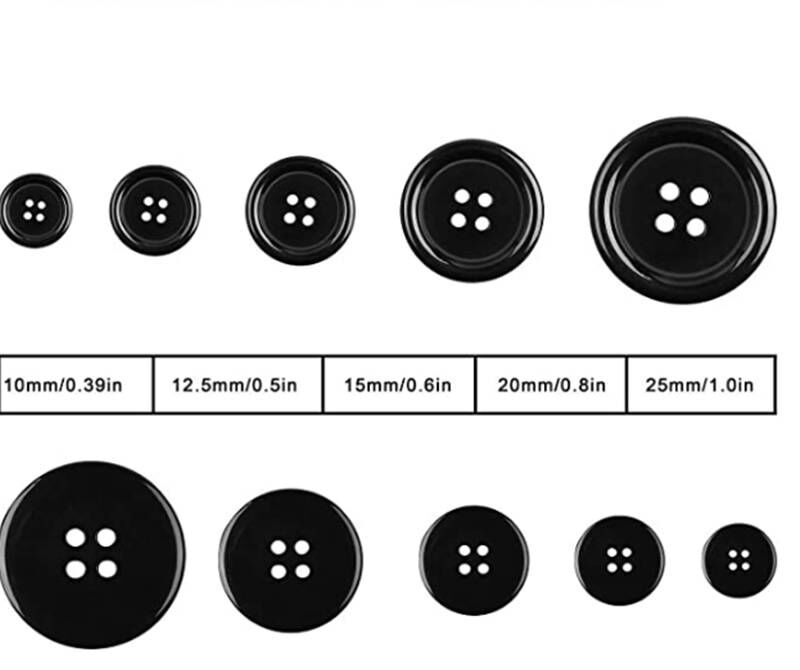 100个细边4 孔手缝树脂纽扣缝纫DIY黑色圆形西服毛衣纽扣大衣