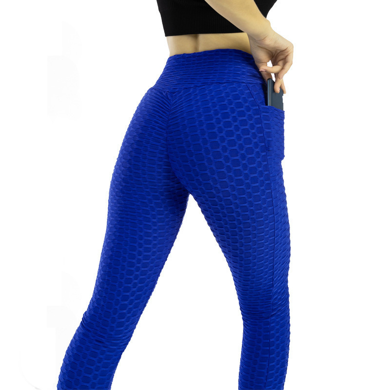 Amazon European and American Leggings Peach Fitness Pants High Waist Hip Leggings Pocket Jacquard Bubble Yoga Pants