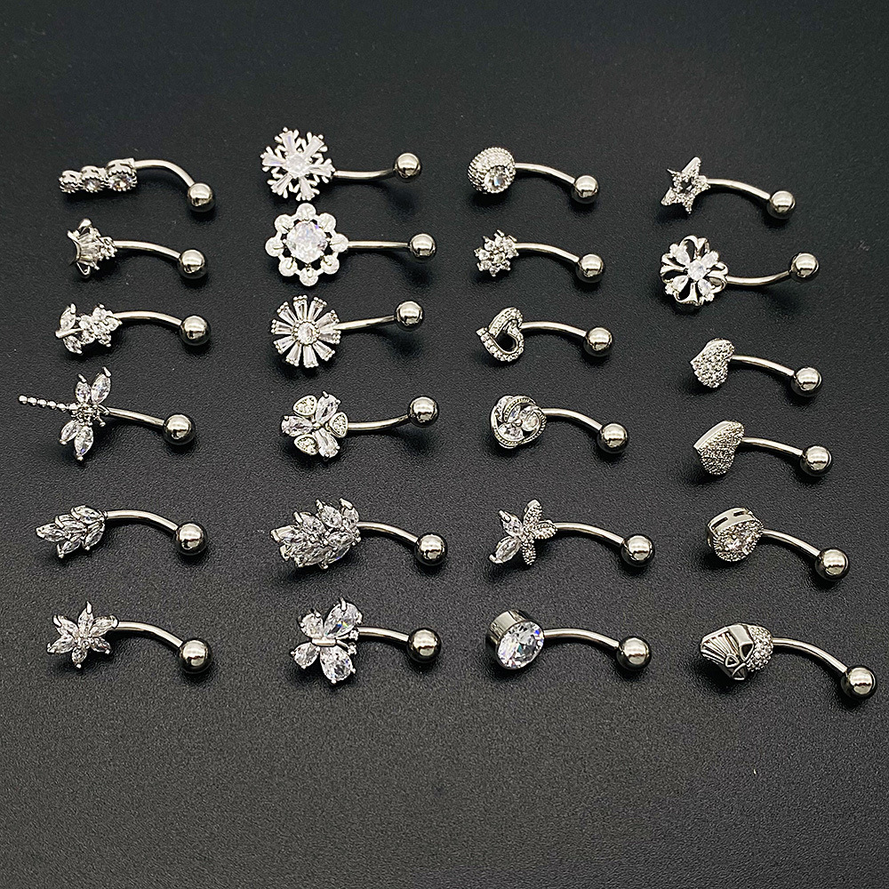 New style stainless steel belly button ring heart butterfly zircon belly button pin hot sale in Europe and America piercing accessories belly button buckle 