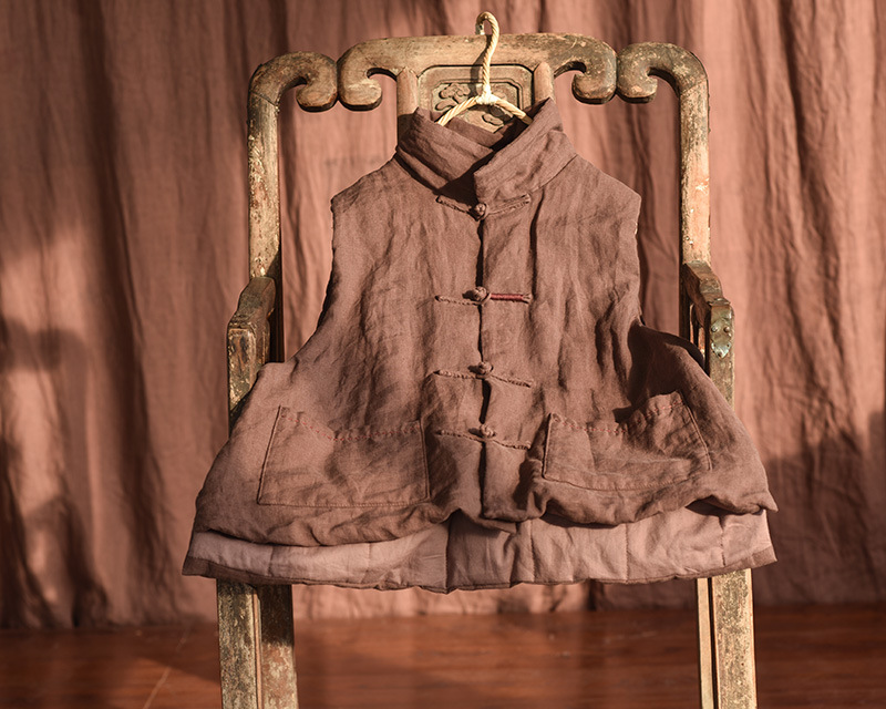 Simo/vêtements pour femmes en coton et lin faits maison gilet en coton à boucle en lin lavé au sable de haute qualité gilet en coton à enroulement rétro_voghion.com