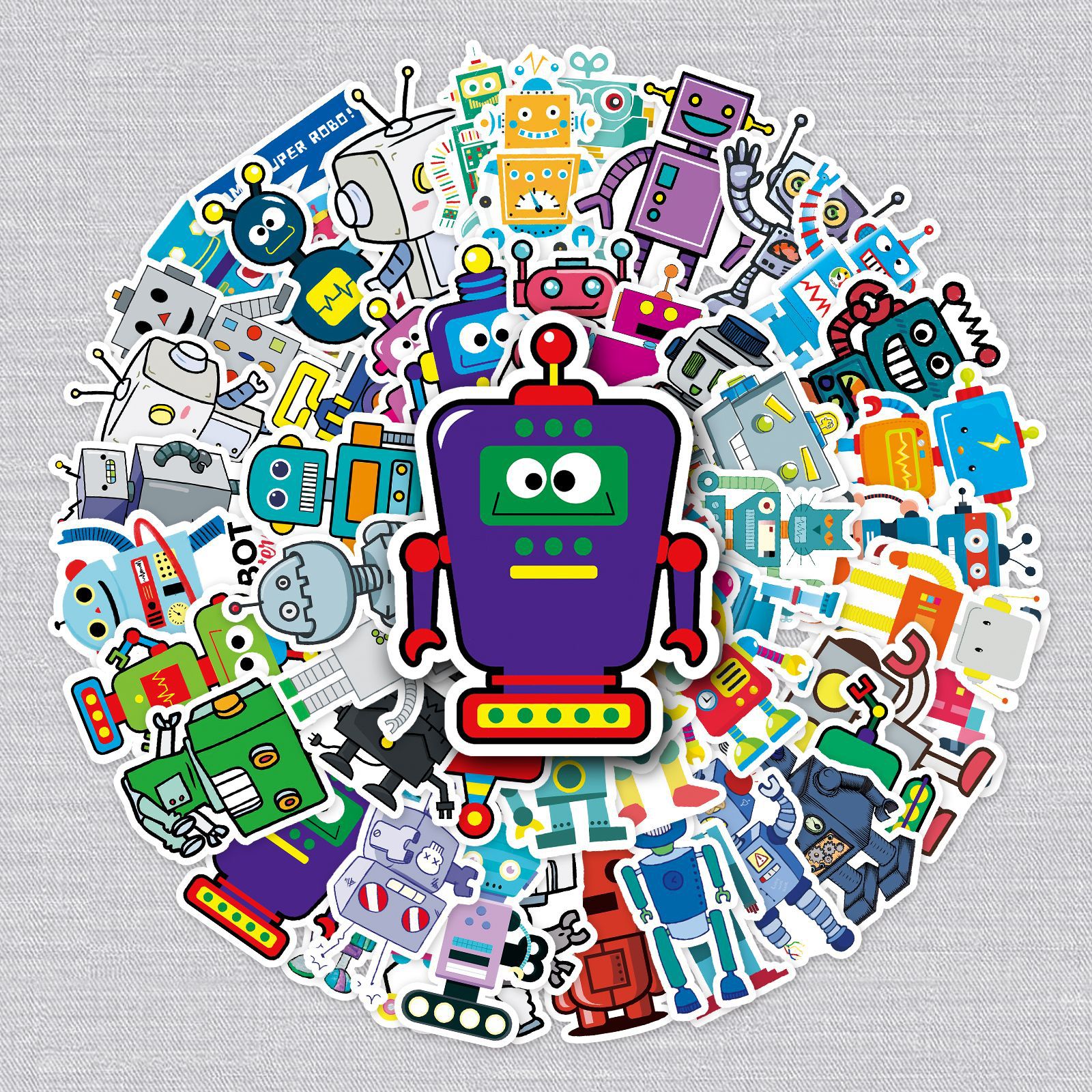 51張機器人塗鴉貼紙卡通可愛robot兒童DIY手賬本滑板行李箱貼紙