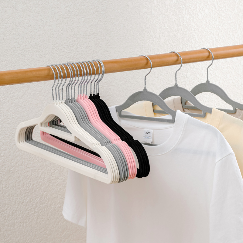 Flocking clothes hanger wet and dry drying clothes hanger thickened non-slip seamless clothes hanger household storage clothes support