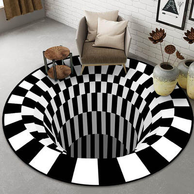 Cross-border black and white stereo vision round carpet living room bedroom coffee table floor mat 3D illusion trap can be sent on behalf