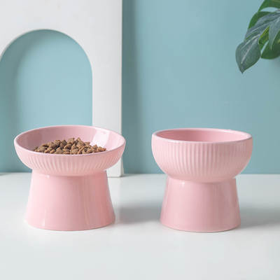 Ceramic cat bowl dog bowl cute oblique single Bowl Cat Basin neck protection goblet dog basin anti-knock cat supplies wholesale