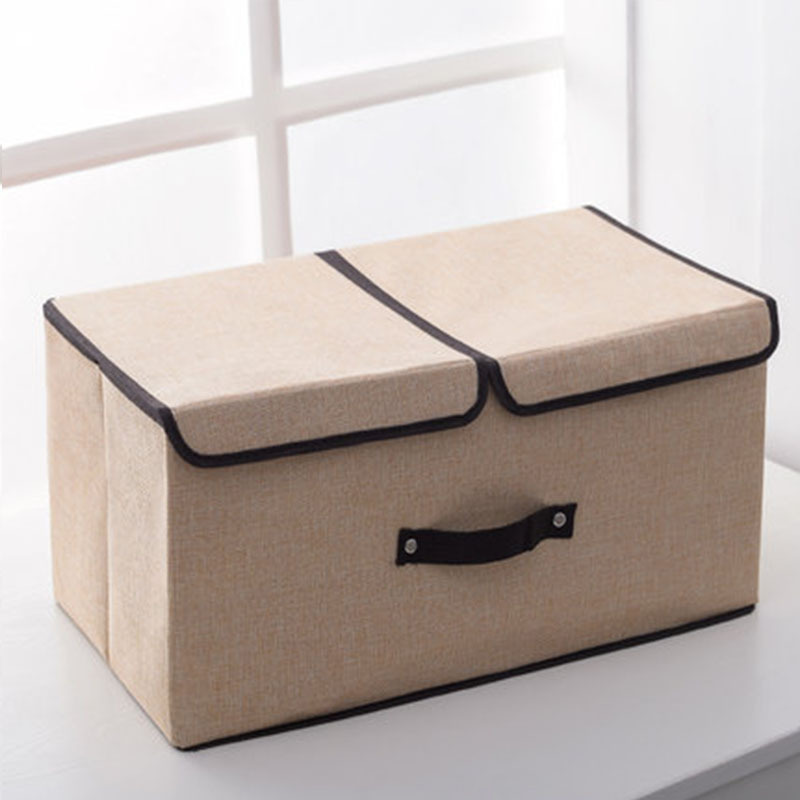 Cotton and linen double lid storage box foldable large storage box sundries finishing box covered underwear storage box wholesale