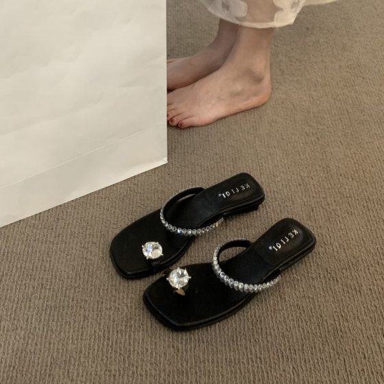 French style square head rhinestone toe sandals for women to wear high-end sense 2024 new summer elegant silver sandals