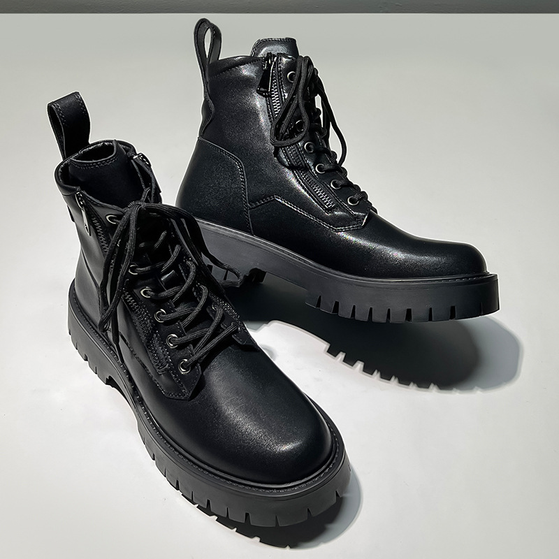 Trendy Martin boots men's motorcycle side zipper British style mid-top overalls boots black short boots 1133-Q