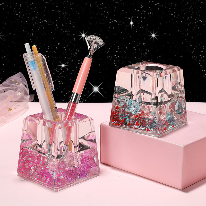 Creative Shake Tone Internet Popular Sand Oil Makeup Tool Storage Cylinder for Girls Desktop Office Pen Insertion Cylinder Small Ornaments