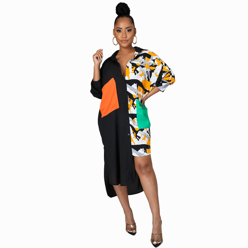 909 European and American shirt women's autumn shirt plus size women's casual fat sister slightly fat design shirt dress long sleeve