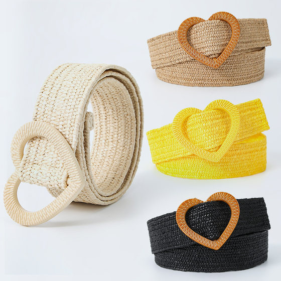 Summer small fresh 4cm elastic stretch pp grass woven sweet decorative dress ladies love buckle belt women