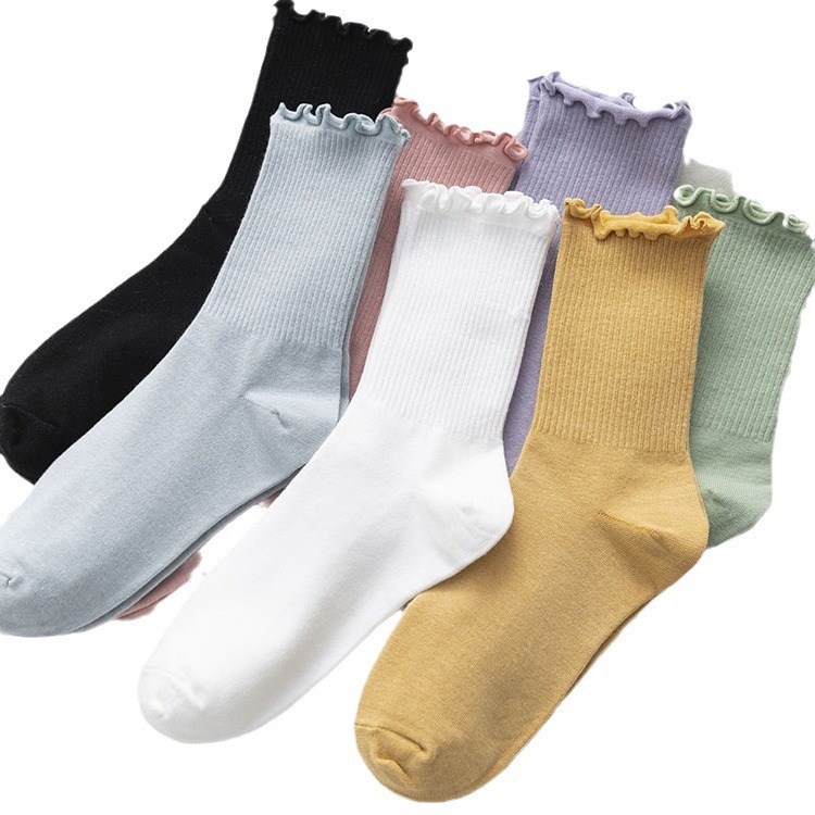 Wooden ear ins style socks spring and autumn women's Korean-style mid-calf length socks no Pilling Japanese jk stockings all-match pile socks