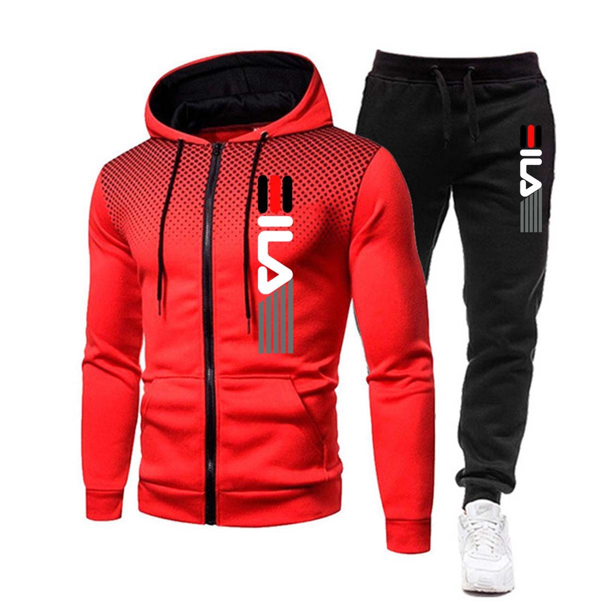 2024 New Autumn and Winter New European and American Fleece Sweats Men's Casual Wave Point Zipper Sports Hat Set