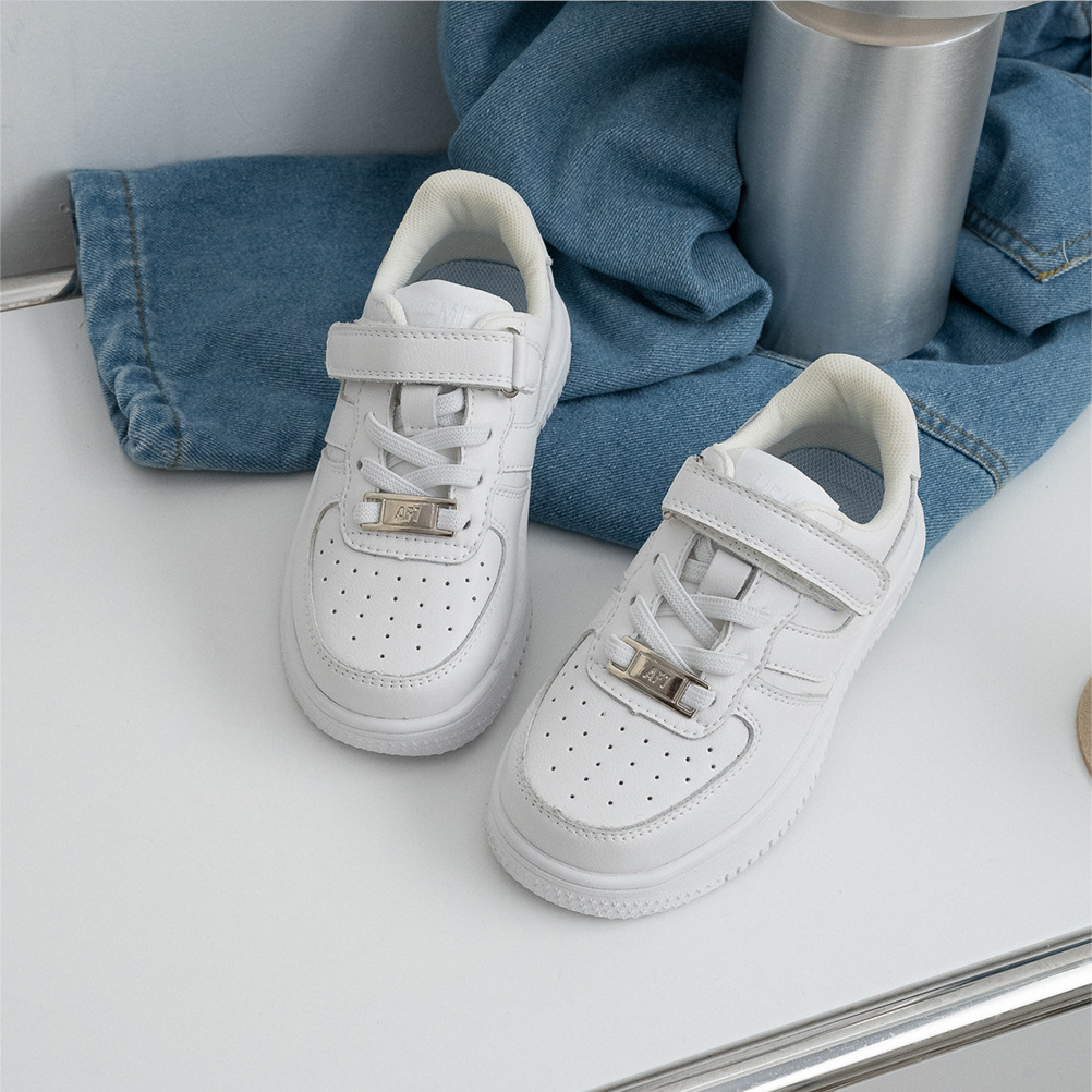 Ins sneakers [cowhide white shoes] toddler parent-child spring and autumn boys and girls high and low side single velvet 20018
