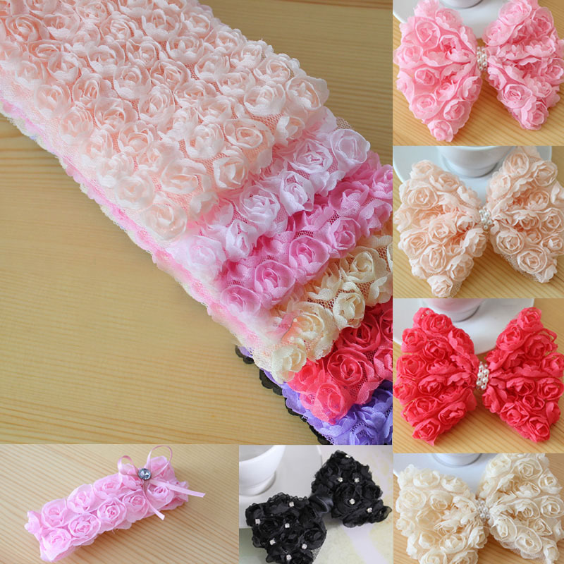 6//8/10/12cm * 4.5 m embroidery 3D rose DIY hair accessories embroidered webbing