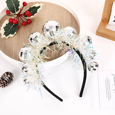 New Year Children Silver Ball Rain Wire Headband Cross Border Christmas Festive Spotlight Ball Headband Party Atmosphere Props Headwear