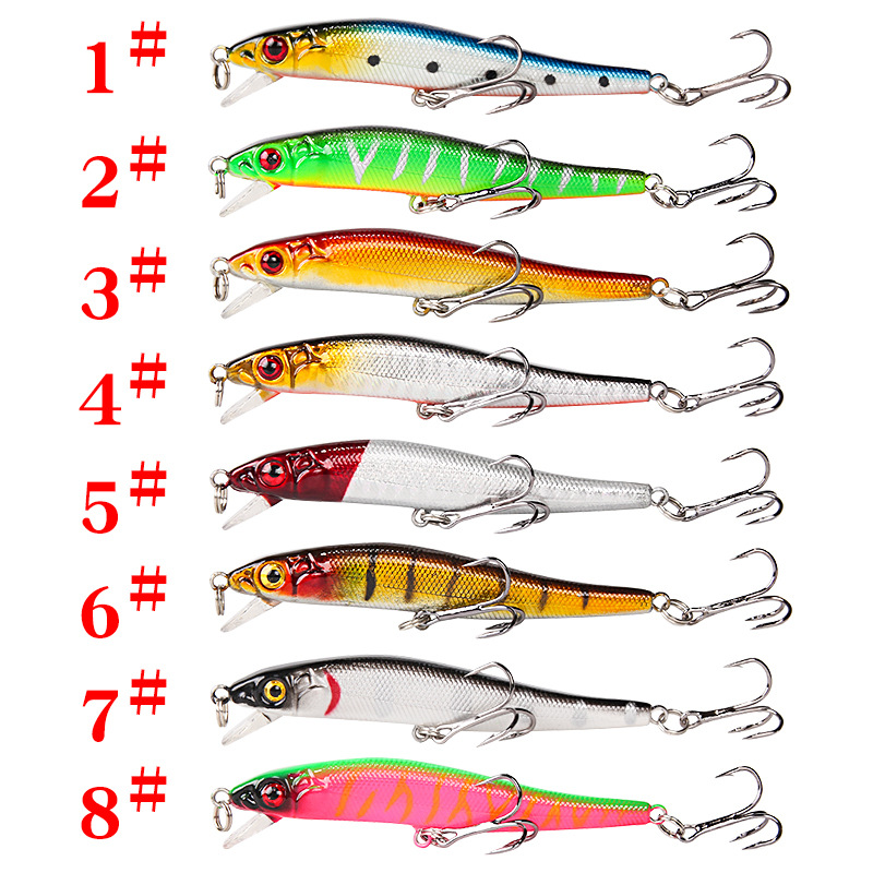 8-color classic floating Luya bait 10.7cm6g with sound beads + strengthen three hooks attack crosshead bass simulation fake bait