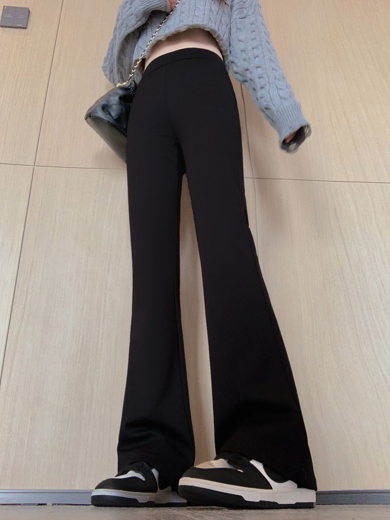 [Long Leg Horseshoe Pants] Spring New Slim-fit Cotton Black Not Pilling Casual Elastic Micro Horn Pants