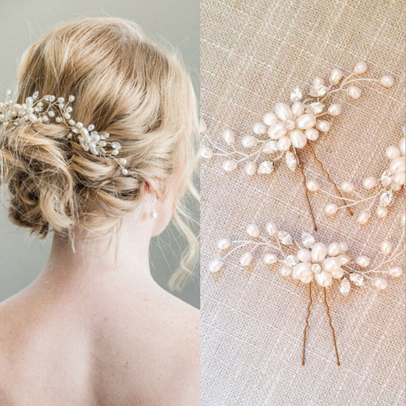 Ebay cross-border source Korean bride handmade Pearl Crystal hairpin U-shaped clip wedding headwear