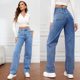 2025 European and American Cross-Border High-Waisted Straight-Leg Denim Pants Women's Washed Light-Colored Simple Pants