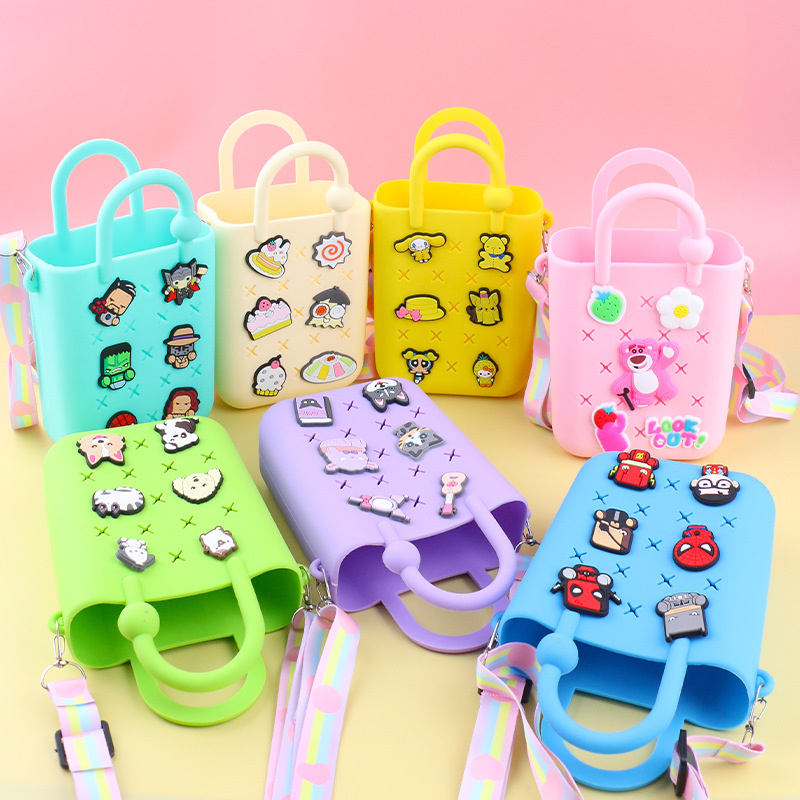 Cartoon Silicone Hole Bag Crossbody Portable Beach Bag Mobile Phone Storage Bag DIY Children Crossbody Silicone Bag