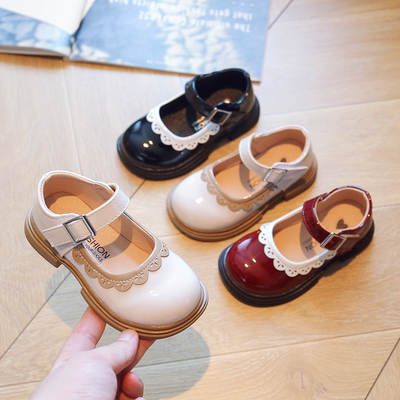 Children's Lace Small Leather Shoes 2024 Spring and Autumn New Girls Fashion Trendy Single Shoes Soft Sole Velcro Princess Shoes Trendy