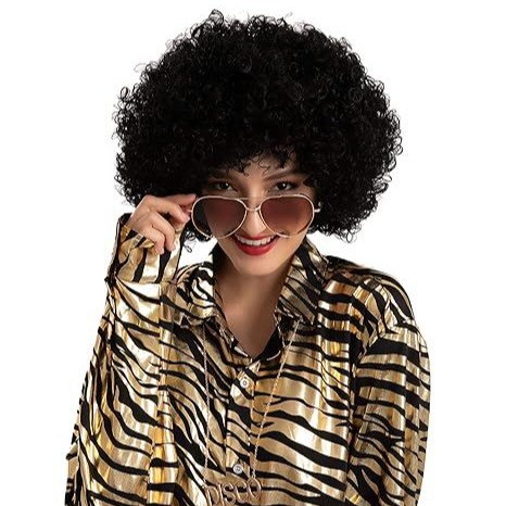 506070S African wig disco hippie costume accessories suit, black fashionable necklace glasses beard