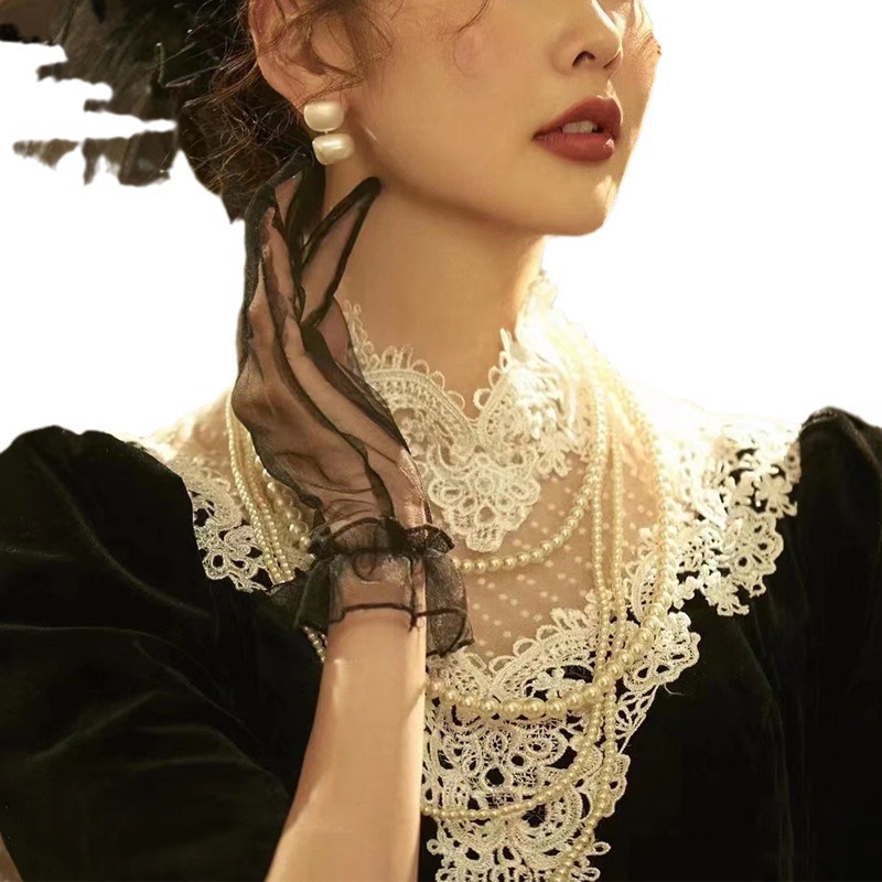 New retro Chinese cheongsam 2024 studio photo theme clothing couple photo lace Hepburn style dress black