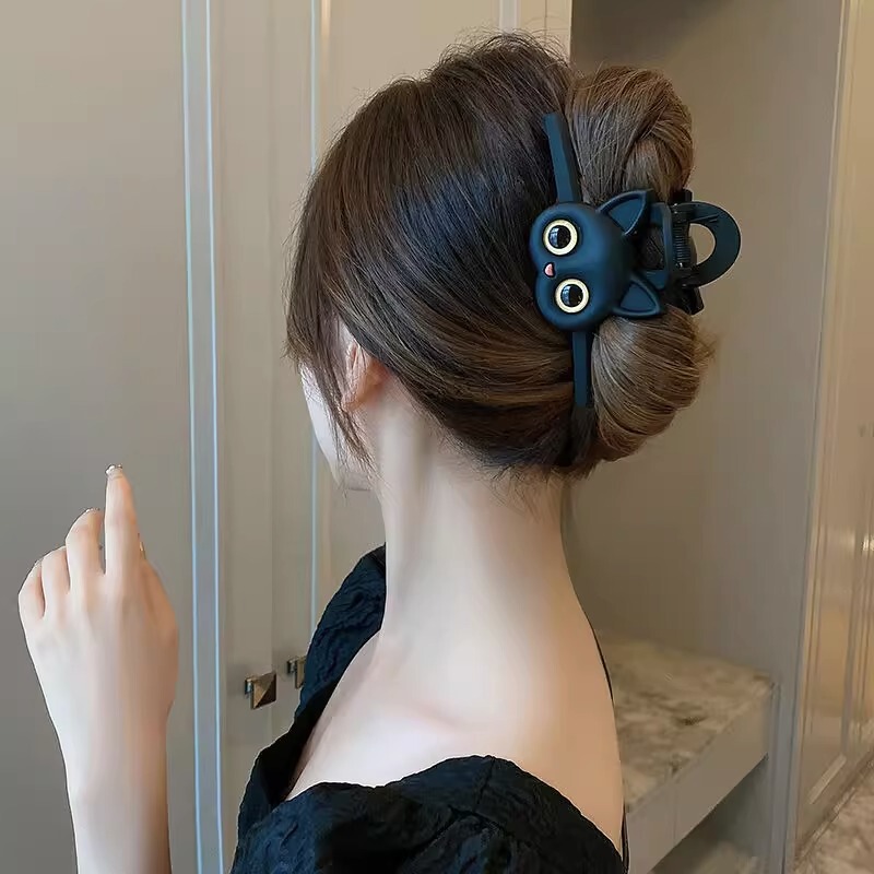 かわいい猫のヘアおだんご爪クリップ女性のヘアアクセサリーデザイン感度大型サメクリップトレンディなピン帽子|undefined