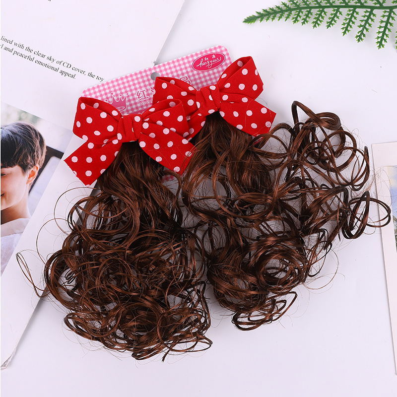 2022 new children wig girl baby long hair girl bow short curly hair Princess hairpin hair accessories headdress