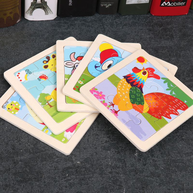 Wooden Children's small size 9 Piece Puzzle 0.03 Cartoon Animal Puzzle Puzzle Early Education Toy Puzzle 2-3-4 Years Old
