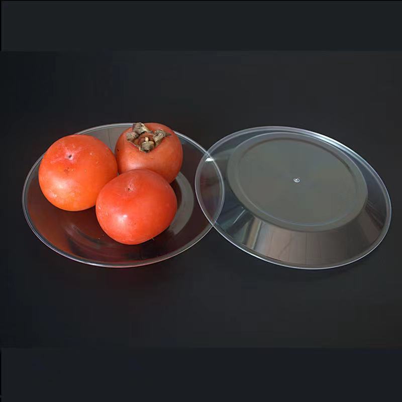 Disposable Plastic Crystal Plate Thickened PS Hard Cake Fruit Salad Plate Transparent Plate Outdoor 7-inch Plate