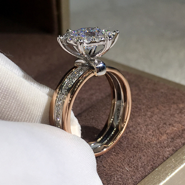 曹適歐美首飾亞馬遜新款 創意雙色鋯石訂婚戒指 時尚結婚派對指環