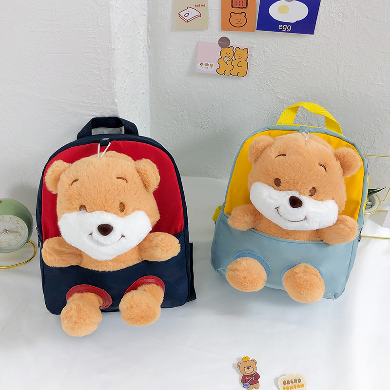 New Cartoon Teddy Bear Doll Backpack Cute Bear Nylon Kindergarten Schoolbag Boys and Girls Backpack Wholesale