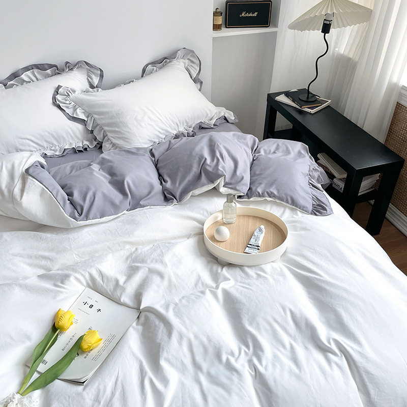 Cross-border Japanese size cross-border exclusive for Korean fashion color matching lotus leaf lace kit bed hat bedding kit