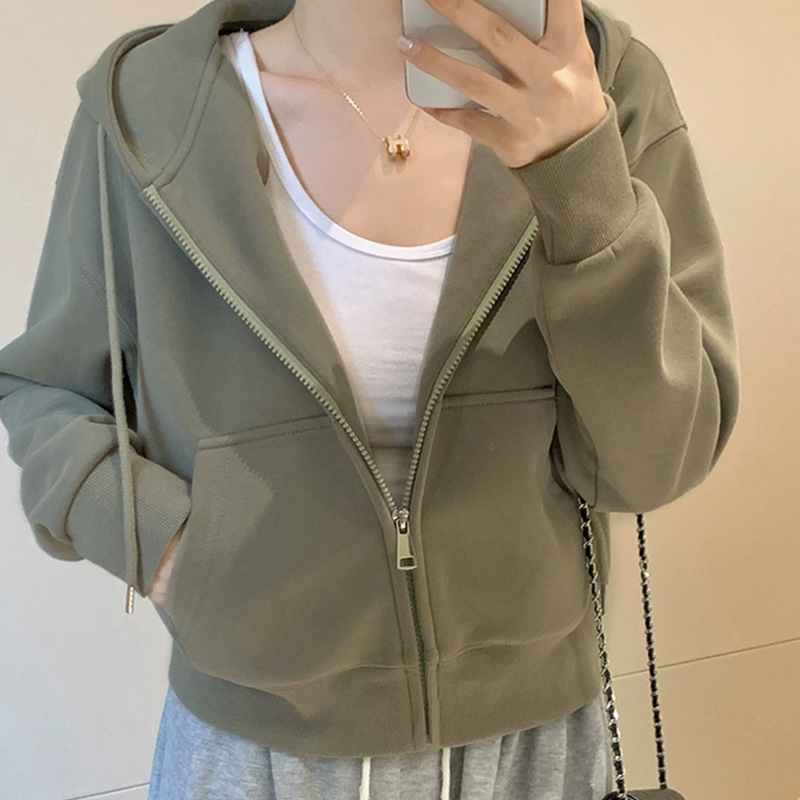 Autumn fleece-lined short hooded sweater coat for women 2023 new women's clothing autumn early autumn cardigan small top