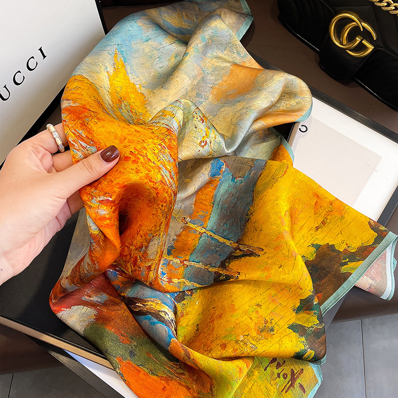 New Silk Scarf Women's Spring and Summer Thin Mulberry Silk Scarf All-match Simple 70cm Square Scarf Wholesale