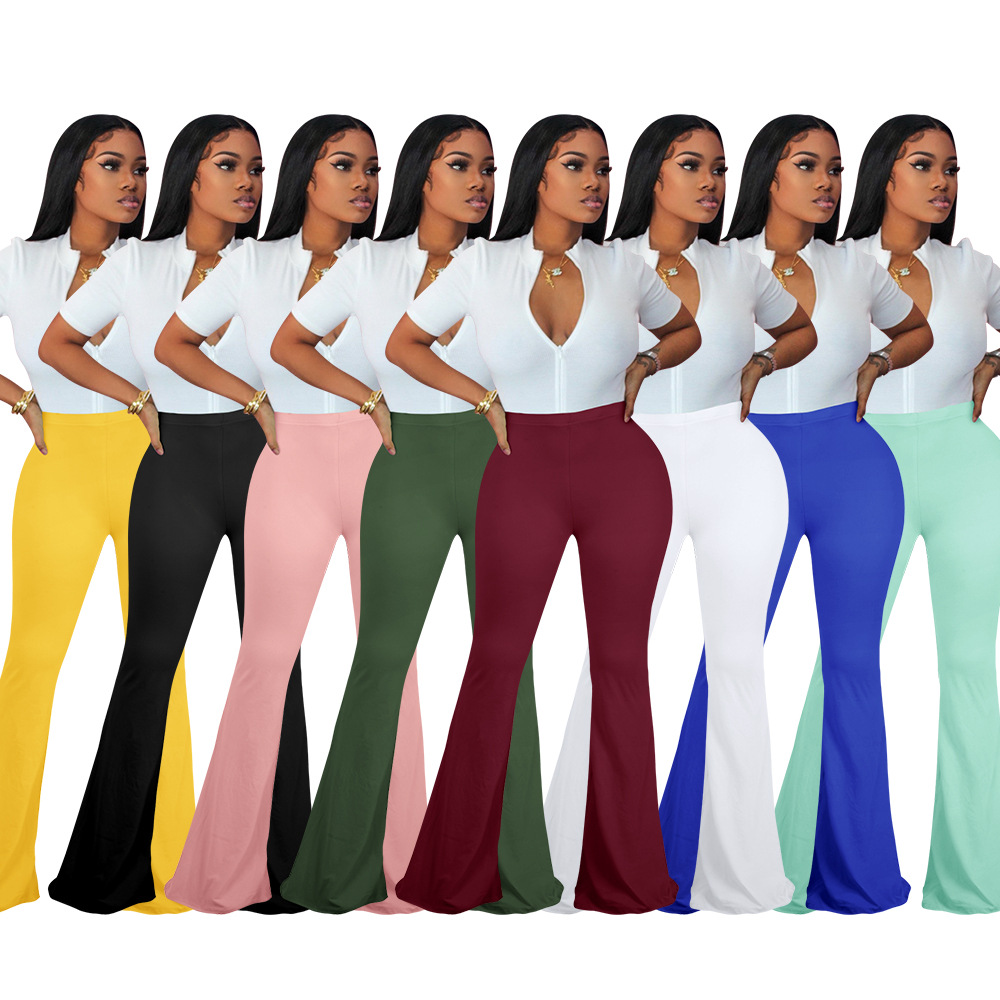 Xiaoyuan fashion pure color double brushed milk Silk women's slim pants cross-border Amazon wish flared trousers in stock