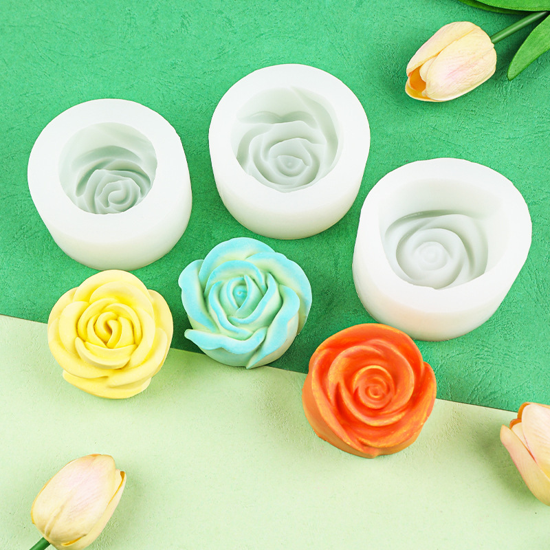 Diyバラの花香薫ろうそく石膏置物シリカゲル金型滴糊粘土砂糖チョコレートケーキ金型|undefined