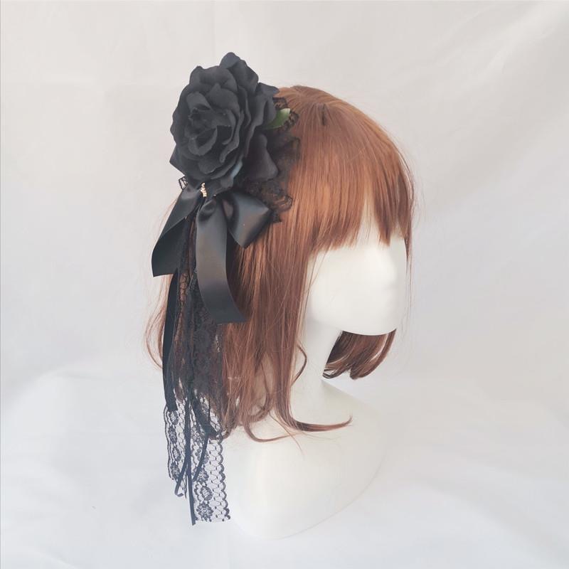 Palace wind Lolita cla hair accessories Velvet Rose Ball hairpin Gothic Lolita hand-made dark to die