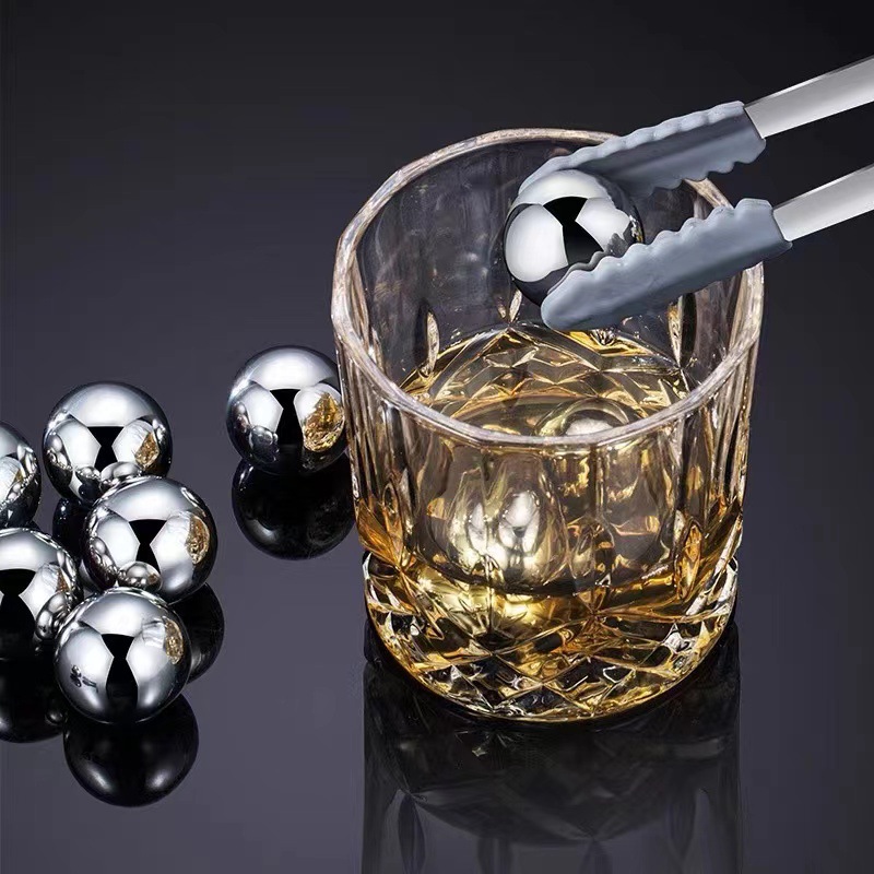 304 Stainless Steel Ice Bar Wine Supplies Creative Metal Quick-Frozen Ice Granules Frozen Round Cooling Ice Granules