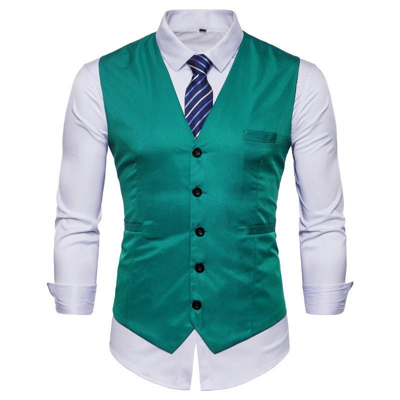 Foreign Trade 2023 New Men's Fashion Business Suit Vest European Size Trend Solid Color Casual Single-breasted Vest for Men