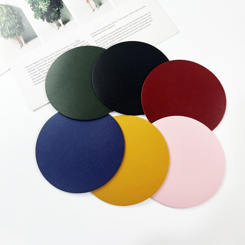 Cross-border double-sided pu leather waterproof non-slip anti-scalding can be set enterprise LOGO coaster leather insulation pad wholesale