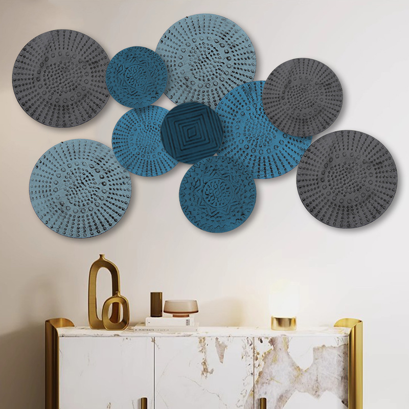 Cross-border simple iron wafer wall hanging single DIY round wall hanging sofa background wall home decoration