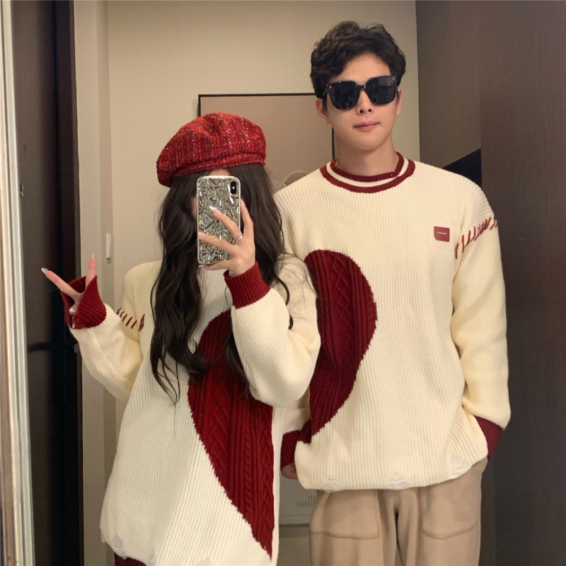 2023 Winter couple wear certificate registration wedding photo autumn and winter love red wedding party engagement sweater