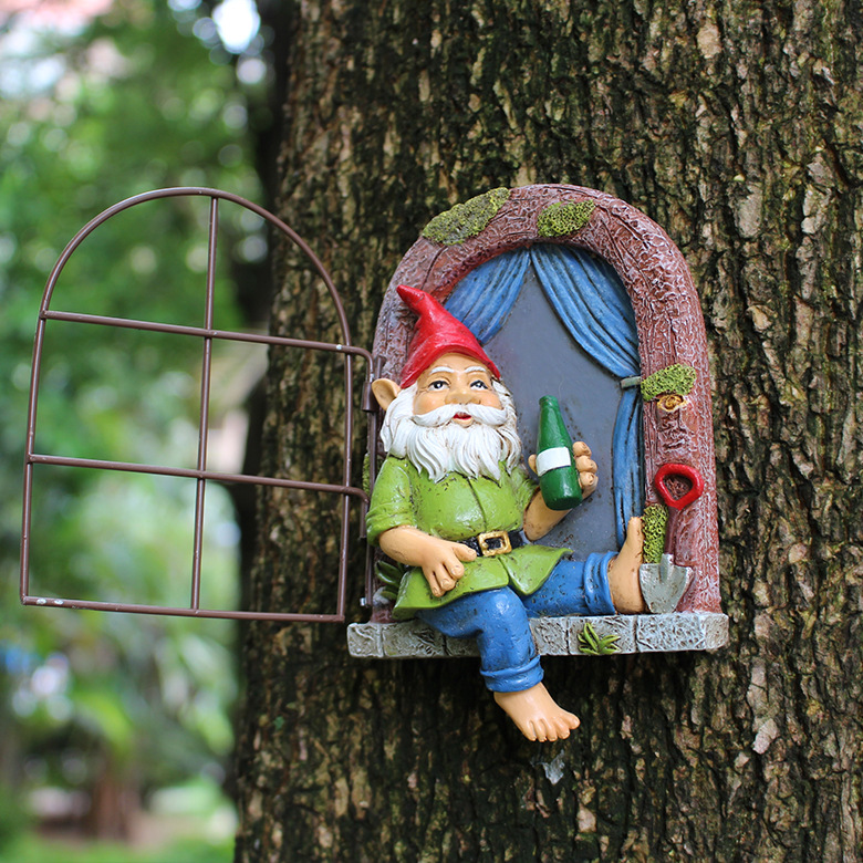 Cross-border drinking dwarf window ornaments creative resin outdoor garden tree hanging decoration hanging crafts landscape