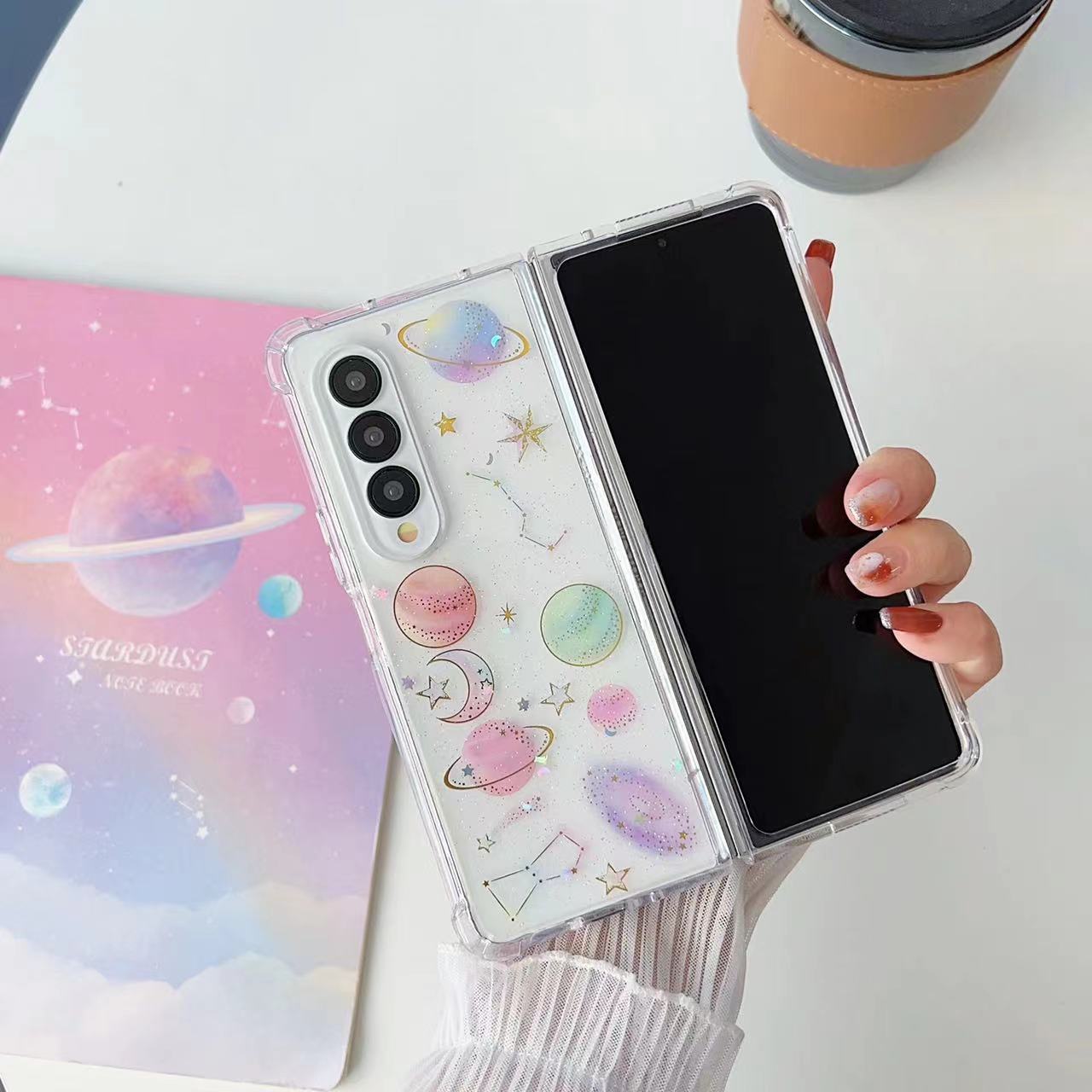 星球滴膠閃粉手機殼適用三星Galaxy ZFold6/5/4/3摺疊屏保護套現