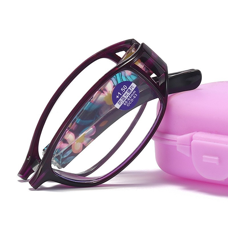 New fashion ultra-light convenient sunset red stall anti-blue light presbyopic glasses printed folding HD presbyopic glasses
