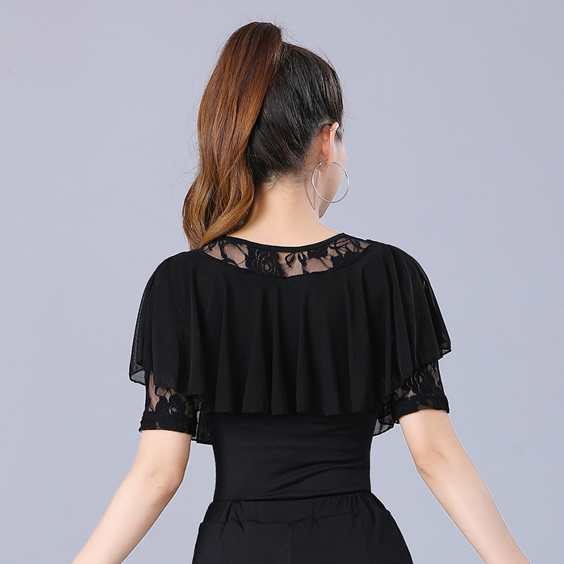 Square Dance Modern Dance Waltz Top Women's Crewneck New Style Dance Clothes Ruffled Latin Dance Clothing Summer Ballroom Dance