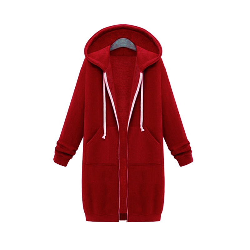 Amazon wish autumn and winter women's hooded long sleeve sweater long coat multi-color multi-size spot