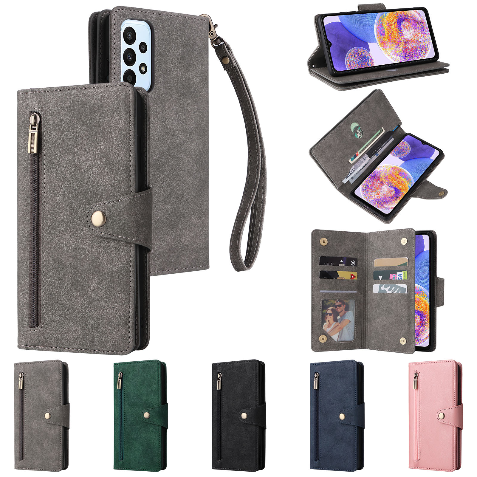 Suitable for Samsung Note20+ Rivet Buckle Zipper Model A55/M02 International Version/A35 Card Phone Leather Case